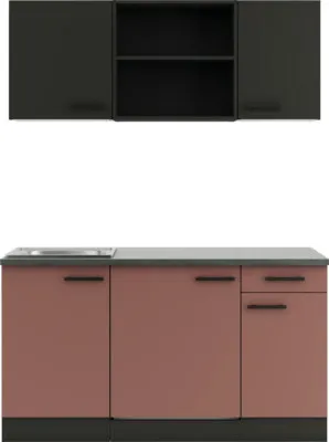 Produktbild von Optifit Singleküche mit Geräten Madrid420/Nizza407 150 cm anthrazit rostrot matt zerlegt Variante reversibel KPMN 1579R-9+