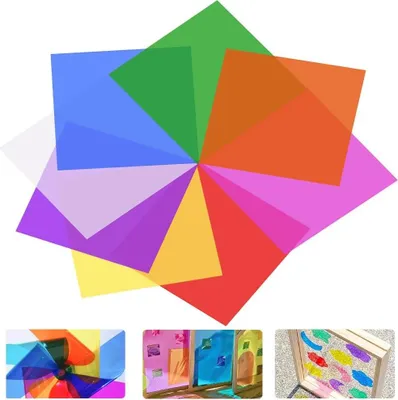 Produktbild von 200 Blätter Cellophanfolie - 19 x 19 cm - Transparent - Bunt für Geschenkverpackungen - Basteln - Fotoeffekte - Für Schule und Kinder