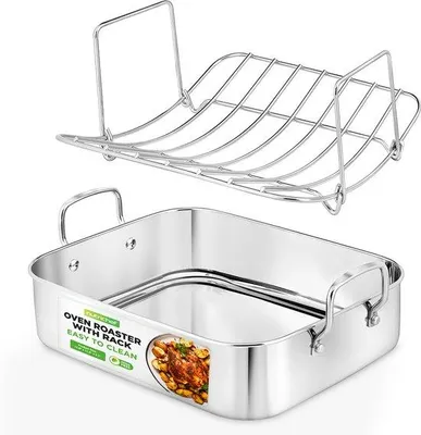 Zdjęcie produktu dla Patelnia do pieczenia Nutrichef z polerowaną ramą, szerokim uchwytem i stalą nierdzewną, patelnia do pieczenia indyków i kurczaków, idealna na kolacje z okazji Święta Dziękczynienia, delikatne pieczenie, głęboka