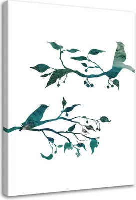Produktbild von Leinwandbild vögel auf zweigen 80x120 cm Feeby grün wandbild bereit zum aufhängen
