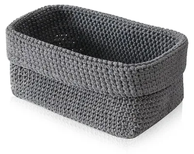 Gehäkelter Aufbewahrungskorb, grau, 21x13x15,5 cm, Baumwollseil