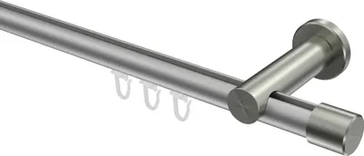 Produktbild von Interdeco Innenlaufstange / Gardinenstange mit Innenlauf Silbergrau / Edelstahl-Optik, Typ Platon Santo (Kappe), 20 mm Ø 1-läufig, 260 cm