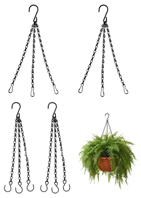 Produktbild von Pflanzenhänger Blumenampel Aufhängekette - Set mit 4 Stück - Verstellbar - Schwarzes Metall - 6 kg Tragkraft