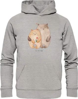 Produktbild von Mr. & Mrs. Panda Sweathoodie Bären Liebe Größe M - Heather Grey - Geschenk, Freundin, Bär, Kuscheln, Kapuzenpullover, Pulli, Pullover, Sweatshirt, Verknallt, Hoodie