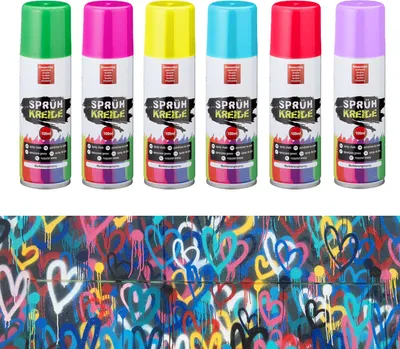 Produktbild von 6er Set Dosen Sprühkreide Kreidespray Kreide Markierungsspray Farbig Abwaschbar