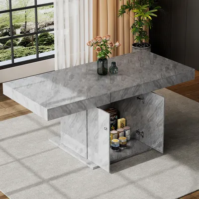 Zdjęcie produktu dla Rozkładany stół do jadalni Sweiko, L140/180xW80xH76cm, stół do jadalni z miejscem do przechowywania, prostokątny stół do jadalni, stolik kawowy, wielofunkcyjny stół do jadalni oszczędzający miejsce, automatyczny stół teleskopowy, wygląd betonu