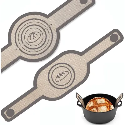 Produktbild von 2Stk Silikon backmatte fur Dutch Oven,Brotschlinge, oval und rund,Antihaft & Leicht zu reinigen Wiederverwendbare ovale Silikon-Backmatte mit langen Griffen