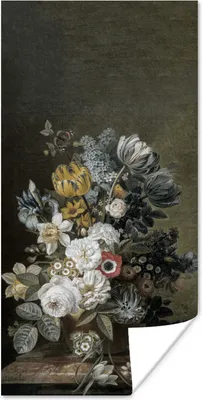 Produktbild von MuchoWow® Poster Stilleben mit Blumen - Alte Meister - Malerei 40x80 cm - Dekoration
