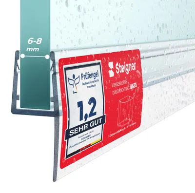 Produktbild von STEIGNER Duschtürdichtung UK55 160 cm (1 Stk.) Transparent - Dichtung gerade für Eckeinstieg Dusche oder Fünfeckdusche mit Duschtür 6-8 mm - Schutz gegen Auslaufen, Perfekte Passform, Einfache Montage