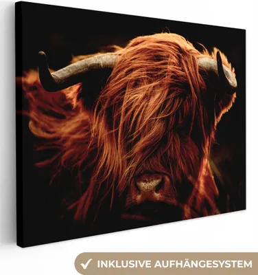 Produktbild von MuchoWow® - Leinwandbilder - Schottischer Highlander - Kuh - Hörner - Porträt - Tiere, Wandbild, Wanddeko Bilder Wohnzimmer, 40x30 cm