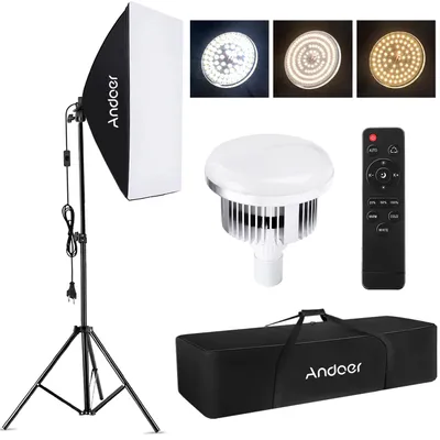 Zdjęcie produktu dla Zestaw oświetleniowy Andoer Studio Photography zawierający: lampę LED o mocy 85 W i dwubarwnej temperaturze barwowej 2800–5700 K * 1 + softbox 50 x 70 cm * 1 + kabel oświetleniowy 2 m