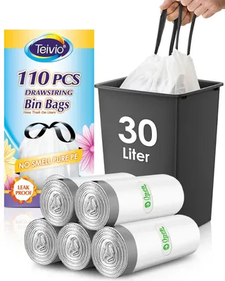 Productafbeelding van 30 Liter Sterke Vuilniszakken met Touwsluiting, 110 Stuks