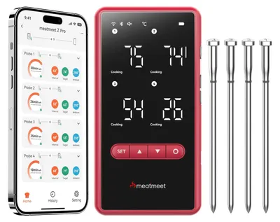 Fleischthermometer mit 4 Sonden, 6 Sensoren, LED, IP69