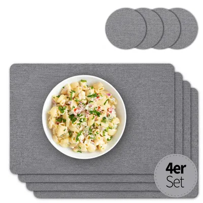 Produktbild von Tischsets mit Glasuntersetzer 4er Set Grau Leinen Stoff-Optik