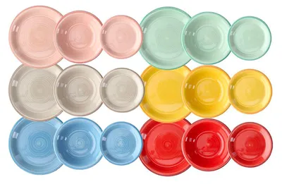 18-teiliges Porzellan-Service, mehrfarbig, 6x 27 cm, 6x 22 cm, 6x 19 cm