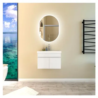 Produktbild von Waschtischset 60 cm mit Unterschrank und Keramikwaschbecken in Hochglanz Weiß für das Gäste-WC