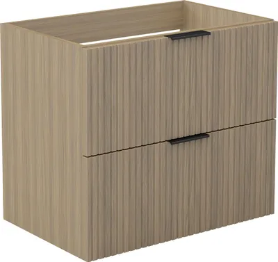 Image de Acezanble Meuble de Salle de Bain Suspendu Noyer 60cm, 2 Tiroirs avec Soft-Close