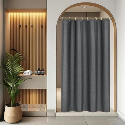 Produktbild von Duschvorhang aus strukturiertem Leinen, 120 x 200 cm, wasserdicht, schimmelresistent, dunkelgrau, schmal, robust,  waschbar, mit 8 Ringen