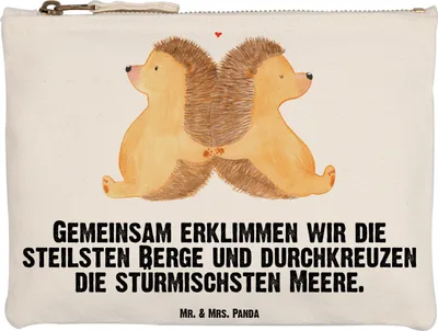 Produktbild von Mr. & Mrs. Panda Stoffbeutel Igel händchenhaltend Grösse XL Große - Weiß - Geschenk, Pouch, Kulturbeutel, Liebe, Verlobung, Federtasche, Freundin, Kosmetiktasche, Ehe