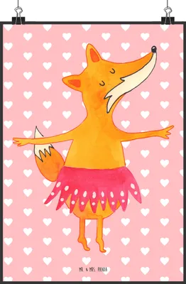 Produktbild von Mr. & Mrs. Panda Bild Fuchs Ballerina DIN A2 - Rot Pastell - Geschenk, drucke, Plakat, Wandbild, Party, Kunstdruck, Tanzen, Tänzer, wanddeko, Geburtstag