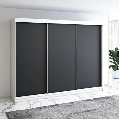 Produktbild von Schwebetürenschrank MERO 3-türig Schrank 200 cm mit schublade (Weiß, Schwarz, Sonoma)