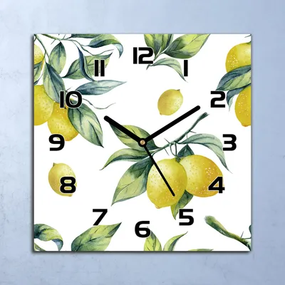 Produktbild von Wanduhr Echt-Glas-Küchenuhr Zitrone Frucht Aquarell Quarz 30x30 Deko Bilder