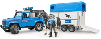 Produktbild von Bruder 02588 - Land Rover Defender Polizeifahrzeug, Pferd und Polizist