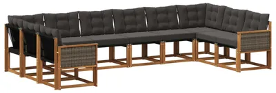 Immagine prodotto di vidaXL Set di divani da esterno, 10 pezzi, colore naturale e nero