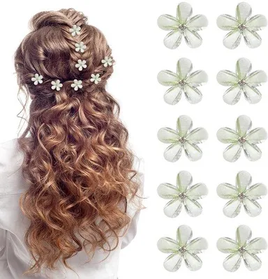 Produktbild von 10 Stück kleine grüne Haarspangen, Mini-Blumen Haarspangen, kleine Blumenpflänzchen, Anti-Slip-Haarspangen für Mädchen und Frauen für den Alltag, Feiern, Hochzeiten, Haaraccessoires