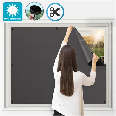 Produktbild von Verdunklungsstoff ohne Bohren mit Saugnäpfen Schneidbar Abnehmbar, 140x80cm Fensterfolie Sonnenschutz, Verdunklungsfolie für Fenster Dachfenster