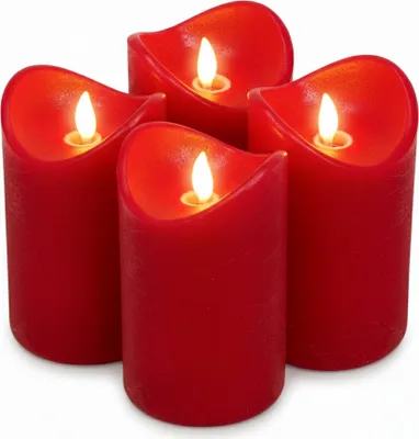 Produktbild von ToCi LED Kerzen Rot Ø 7,5 x 10 cm - 4er Set flammenlose Echtwachs-Kerzen - mit beweglicher Flamme und Timer - Adventskerzen Grablicher