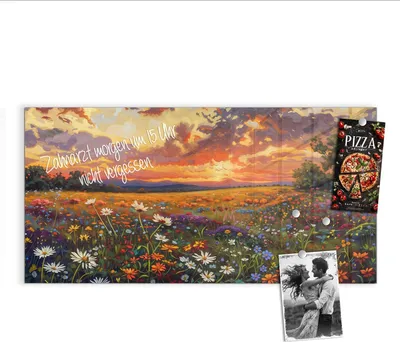 Produktbild von Magnettafel 100x50cm Pinnwand Whiteboard beschreibbar - Blumenwiese Sonnenuntergang
