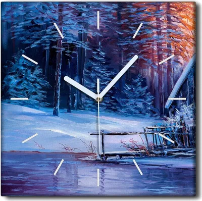 Produktbild von Coloray Uhr auf Leinwand 30x30 cm Wand Uhr Dekoration Wohnzimmer Segeltuch weiße Zeiger -Winterwald. River Bank