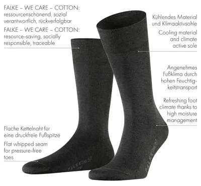 Produktbild von FALKE Herren Socken Cool 24/7 M So Baumwolle einfarbig 1 Paar, Grau Anthracite Melange 3080, 47-48