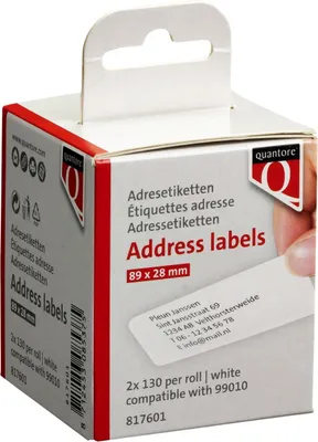 Produktbild von Quantore - Etikettenetikett 99010 28x89mm Adresse weiß 2 Rollen