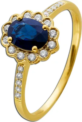 Produktbild von Saphir Ring Gelbgold 585 14K blauer Edelstein Diamanten 18
