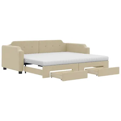 Image de vidaXL Lit de jour extensible avec tiroirs Crème 100x200 cm Tissu