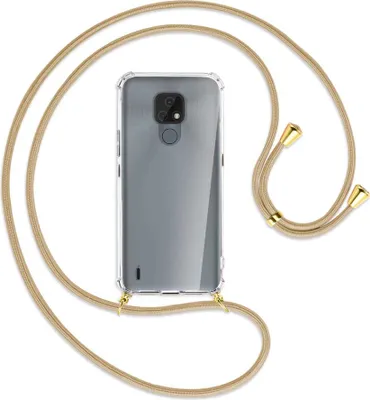 Produktbild von Handykette Backcover-Schutzhülle mit Band (Metall goldfarben) für Motorola Moto E7 - caramel
