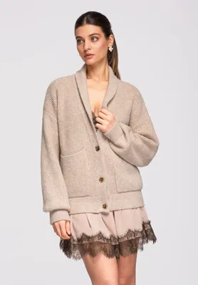 Produktbild von LARICA Strickpullover Oversize Schalkragen Damen Strickjacke OW-SWCD-0104 beige ONESIZE