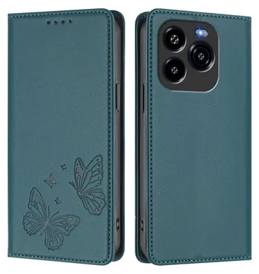 Produktbild von Lederhülle für Oukitel C65 / C65 Pro, Schmetterling Prägung Leder Brieftasche Schutzhülle mit Ständer Grün