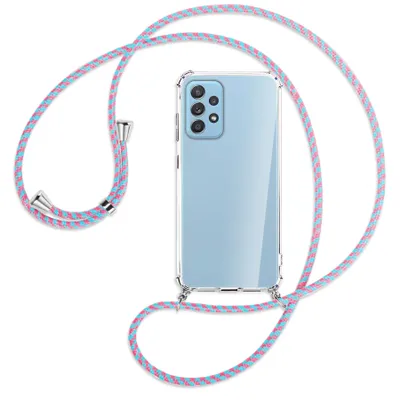 Produktbild von Handykette Backcover-Schutzhülle mit Band (Metall silberfarben) für Samsung Galaxy A52 4G / 5G, A52s 5G - pink/mint
