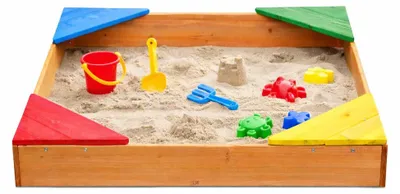 Produktbild von Kinder-Sandkasten aus Holz von GINGER HOME mit 4 Sitzplätzen – 90 × 90 cm, für Hof und Garten