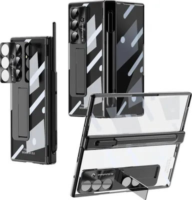 Image de Etui pour Samsung Galaxy Z Fold 7 avec charnière magnétique, support, porte-stylo, objectif et protection d'écran Noir