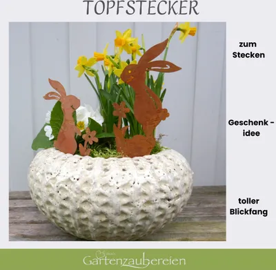 Produktbild von Beetstecker 2 Hasen mit Blumen