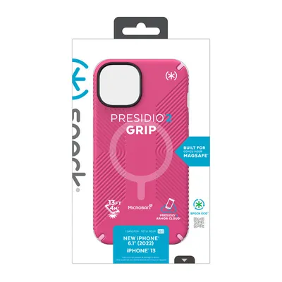 Image de Speck Presidio2 Grip + MagSafe - Coque pour iPhone 14/13 avec revêtement MICROBAN (Digitalpink / Blossompink / White)