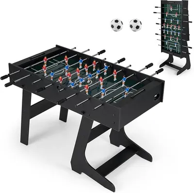 Imagen del producto de Mesa de futbolín plegable, mesa de futbolín de madera con 2 pelotas, 2 contadores de puntos y 22 figuras de juego, mesa de futbolín para 2-4 jugadores, mesa de futbolín que ocupa poco espacio, juego de mesa para niños y adultos ()