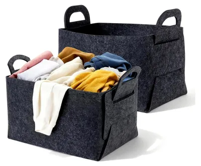 Produktbild von 2er Set Faltbare Filzkörbe, 36 x 25 x 23 cm, Dunkelgrau