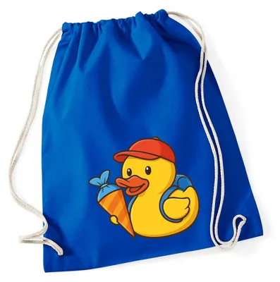 Produktbild von Huuraa Turnbeutel Quietscheente Einschulung Gummiente Schulanfang 12 Liter Bright Royal Baumwolle Rucksack Geschenkidee