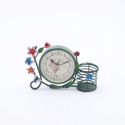 Image de Horloges de table, ornements d'horloge en fer dans la chambre et le salon, horloge de table avec porte-bouquet