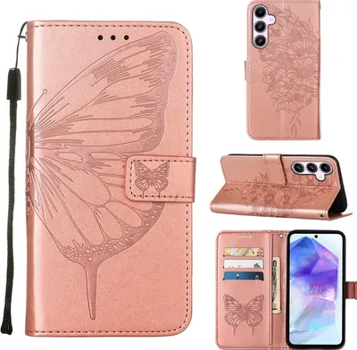 Produktbild von Mobigear Butterfly  Samsung Galaxy A55 Hülle Klapphülle Geldbörse - Roségold